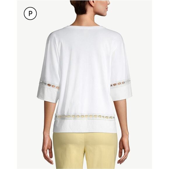 Chico's White Knit Lace Trim Tee Soft Cotton Relaxed Fit Top Womens Small NWT - Picture 5 of 10